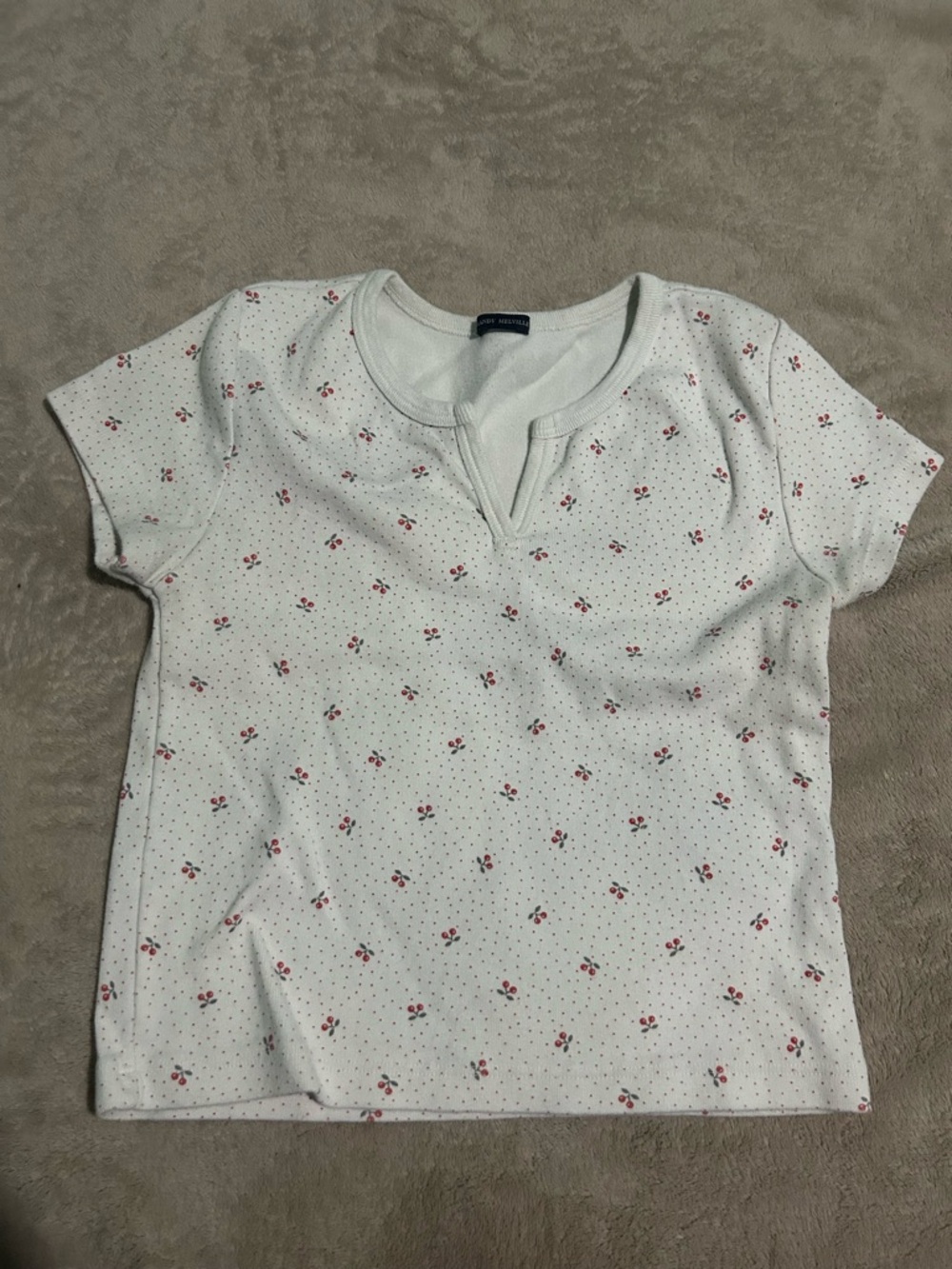 Classic White Floral Notch-Neck Women's Top